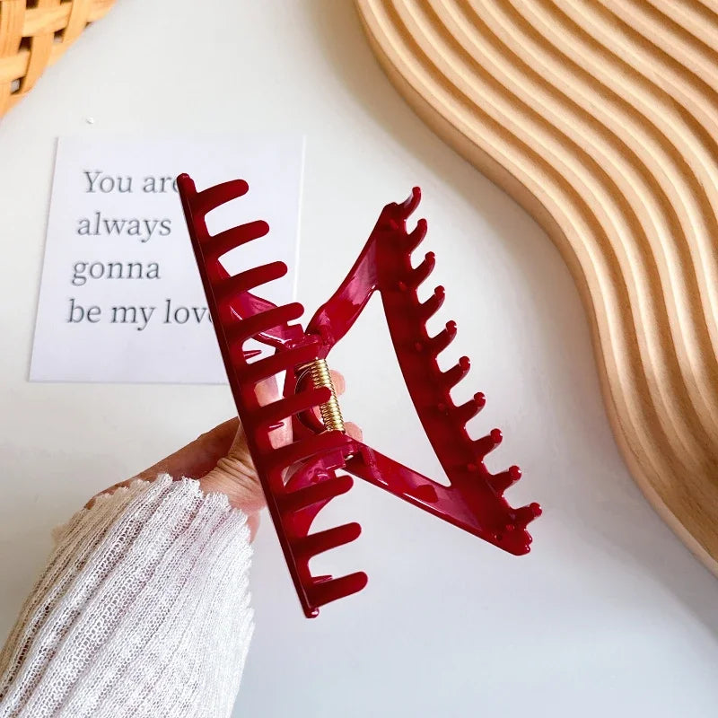French Red Collection! Large Grip Gold Letters Label Hair Claw Woman Elegant Hairpins Shark Clip Crab Barrettes Hair Accessories - Kellylooks Shop