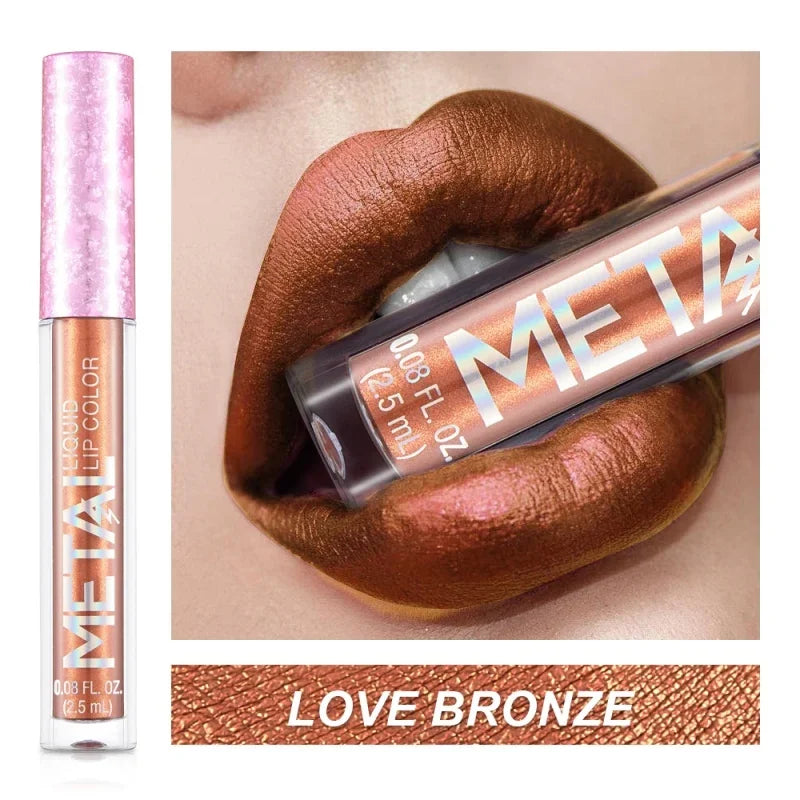 Matte Glitter Liquid Lip Gloss Makeup Waterproof Non-stick Cup Metal Lipstick Set Lasting Shiny Lip Color Tone Charming Lipstick - kellylooksshop