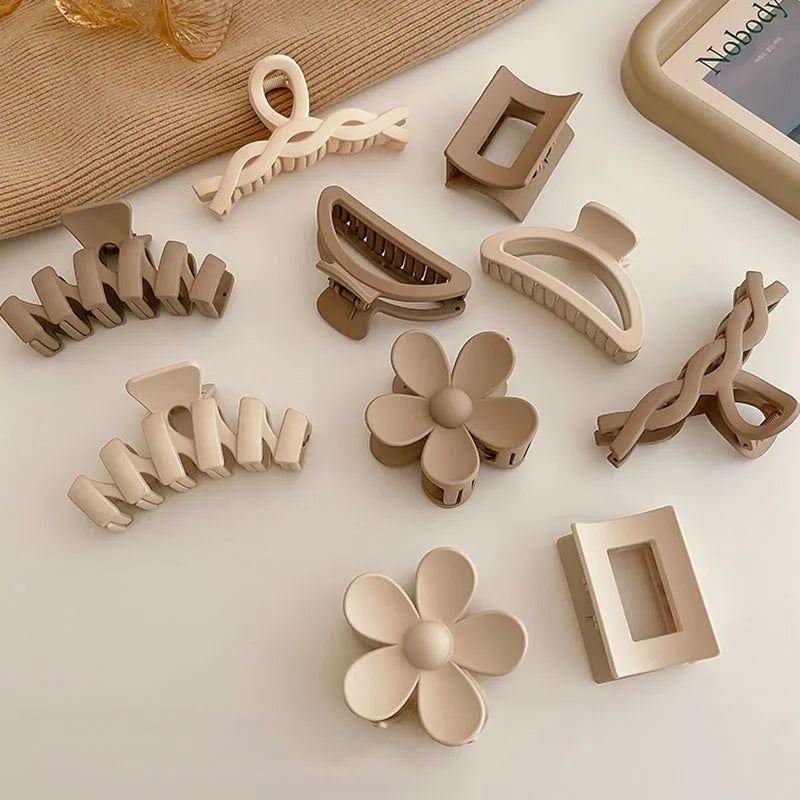 Women Elegant Brown Beige Flower Geometric Hair Claw Lady Temperament Solid Hair Clip Toothed Hairpin Fashion Hair Accessories - Kellylooks Shop