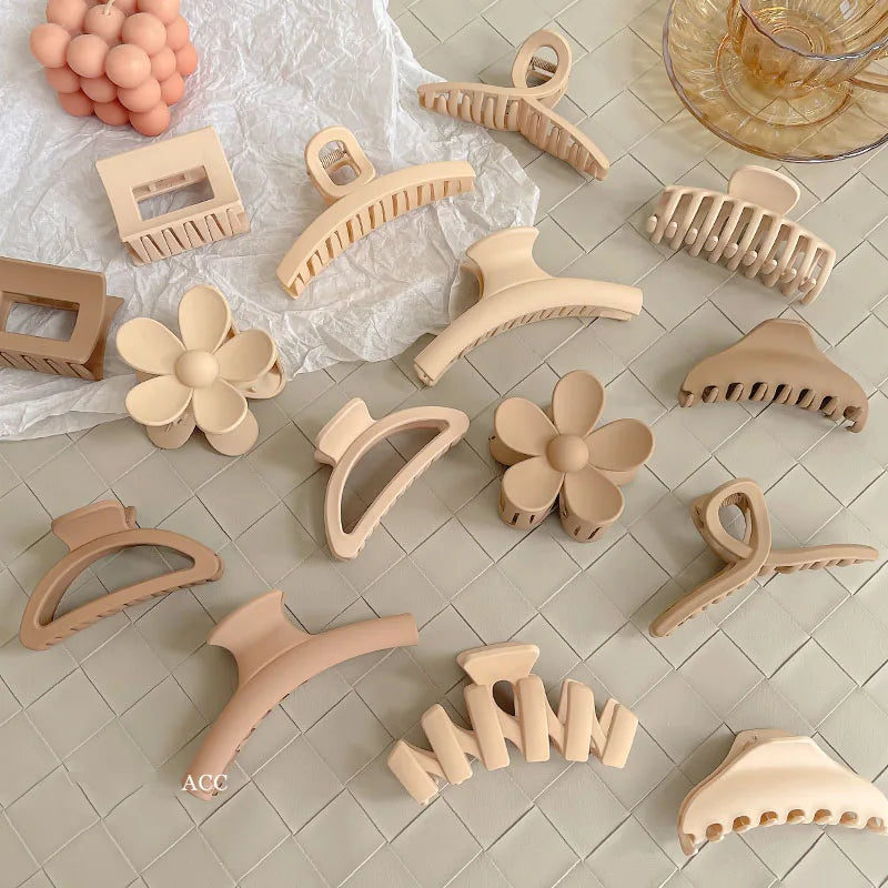Women Elegant Brown Beige Flower Geometric Hair Claw Lady Temperament Solid Hair Clip Toothed Hairpin Fashion Hair Accessories - Kellylooks Shop