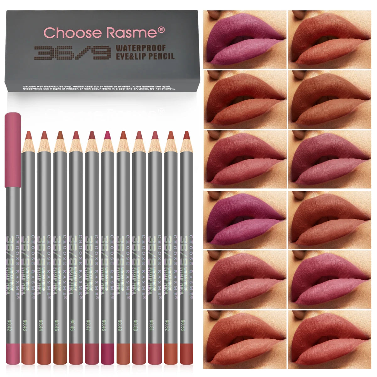 CHOOSE RASME 12pcs Lip Liner Pen 12 Colors Waterproof And Sweat-proof Not Easy To Fade Non-stick Cup Nude Lipstick Pencil SET - kellylooksshop