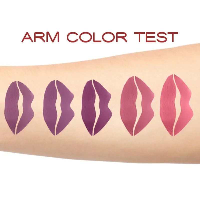 5 in 1 Matte Lipstick Crayon Kit Combo Red Purple Lip Tint Velvet Sexy Multicolour Lipstick Pen Non-stick Cup Lasting Lip Makeup - kellylooksshop
