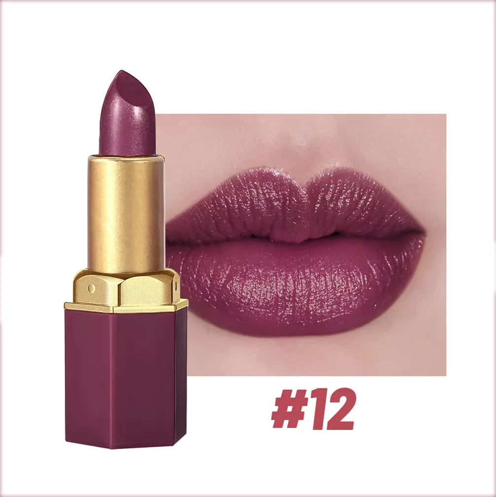 6 Colors Gold Bar Tube Lipstick Matte Texture Pearlescent Glitter Velvet Lipstick Valentine's Day Gift 1PCS - kellylooksshop