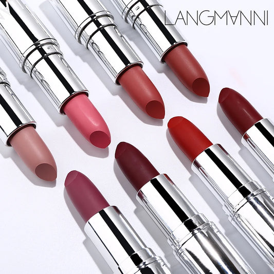 Langmani Silver Tube Matte Lipstick Non Staying Cup Makeup Lipstick  8 colors available - kellylooksshop