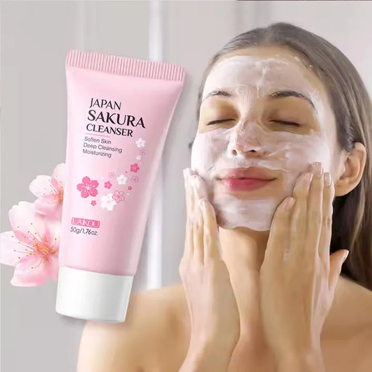 LAIKOU Sakura Cleanser Gentle Deep Cleaning Oil Control Moisturizing Shrink Pores Face Skin Care 50g Skin Cleanser All Skin Type - Kellylooks Shop