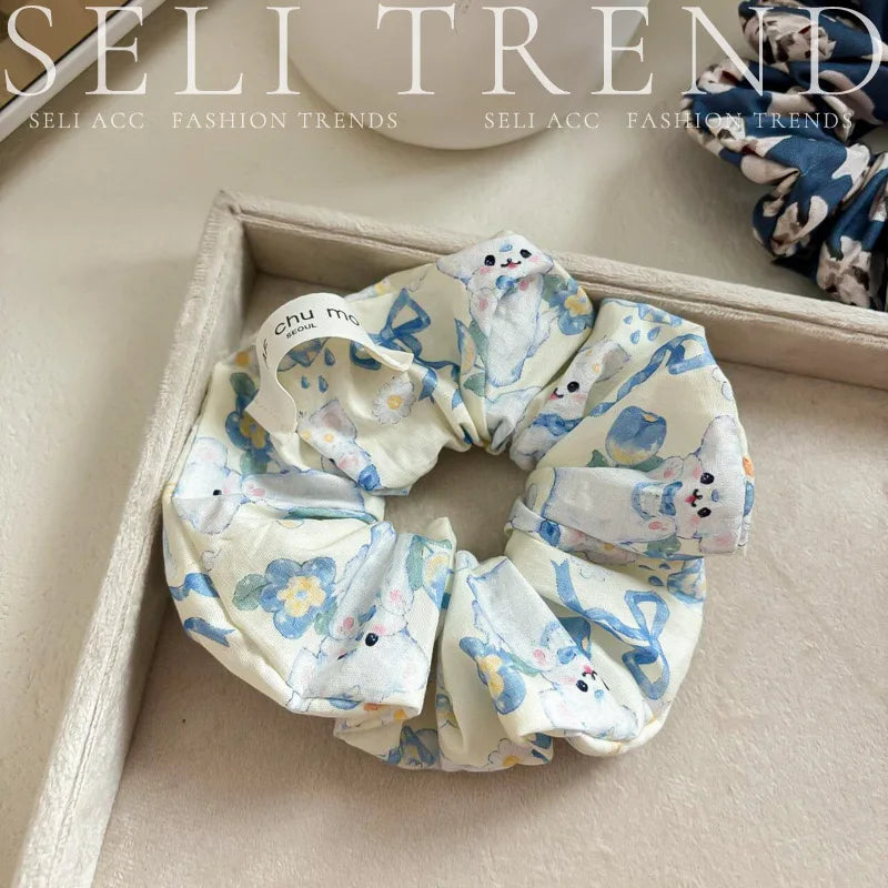 French Fashion Plaid floralScrunchies for Hair  bow ribbon French girlish ponytail tie hair accessory versatile Hair ties - Kellylooks Shop