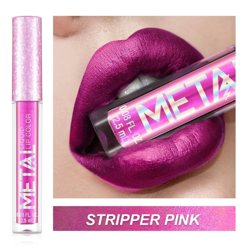 Matte Glitter Liquid Lip Gloss Makeup Waterproof Non-stick Cup Metal Lipstick Set Lasting Shiny Lip Color Tone Charming Lipstick - kellylooksshop