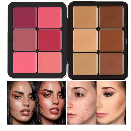 12-color concealer and blush palette Matte and highlight contour makeup rouge palette - kellylooksshop