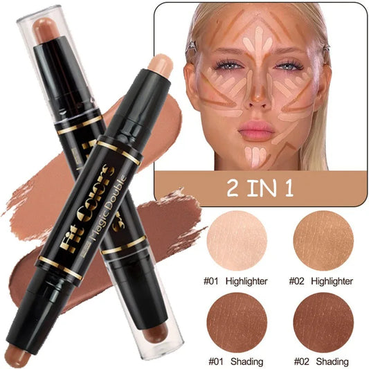 Dual-end Highlighter Concealer Stick Contour Shadow Smear Pen Brighten Face Body Nose Shadow Multi-functional Contouring Sticks - kellylooksshop