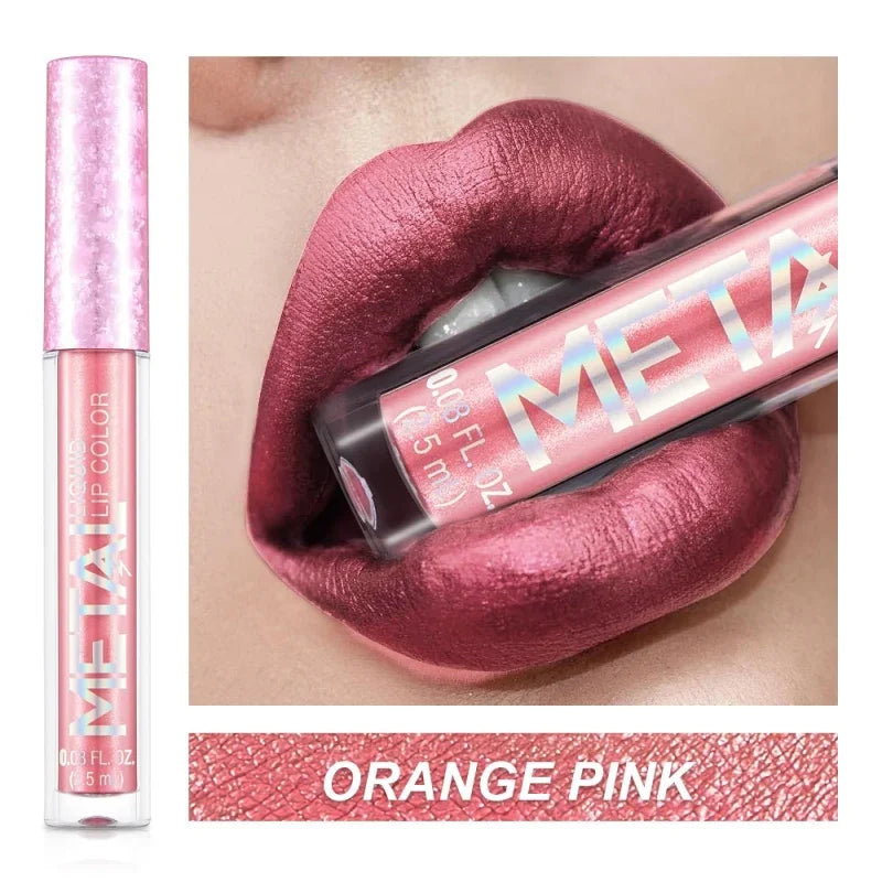 Matte Glitter Liquid Lip Gloss Makeup Waterproof Non-stick Cup Metal Lipstick Set Lasting Shiny Lip Color Tone Charming Lipstick - kellylooksshop