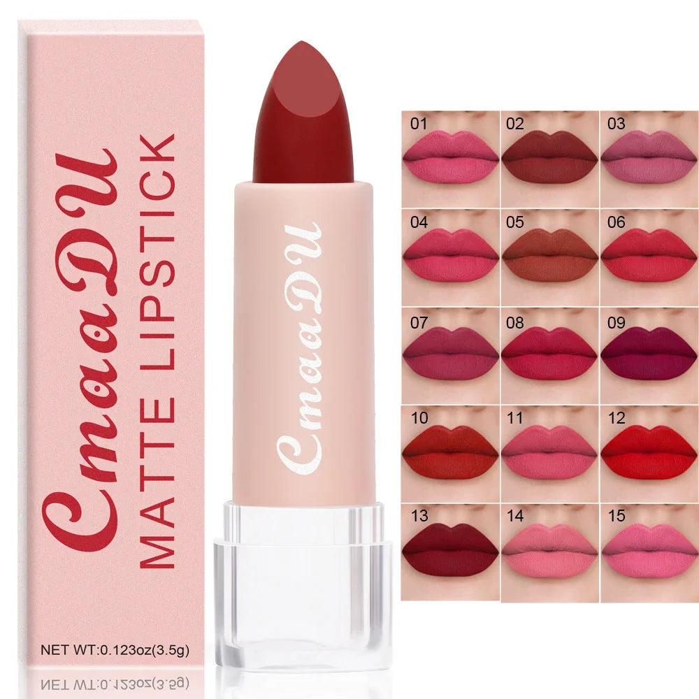 1PC Matte Nude Lipstick Waterproof Long Lasting Non-stick Cup Sexy Red Pink Velvet Lipsticks Women Makeup Cosmetic 15 Colors - kellylooksshop