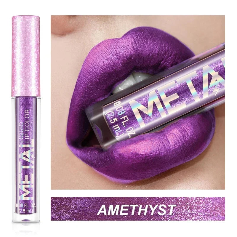 Matte Glitter Liquid Lip Gloss Makeup Waterproof Non-stick Cup Metal Lipstick Set Lasting Shiny Lip Color Tone Charming Lipstick - kellylooksshop