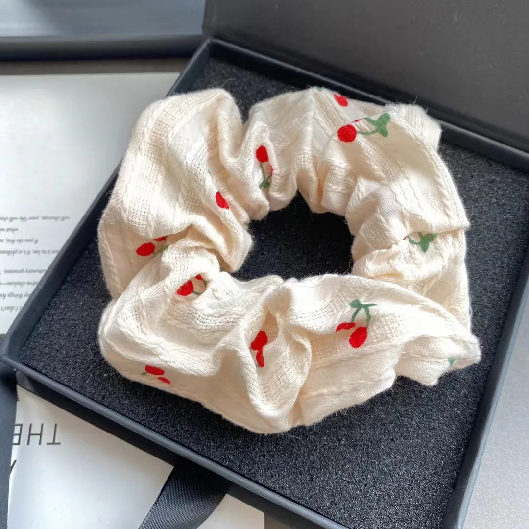 French Fashion Plaid floralScrunchies for Hair  bow ribbon French girlish ponytail tie hair accessory versatile Hair ties - Kellylooks Shop