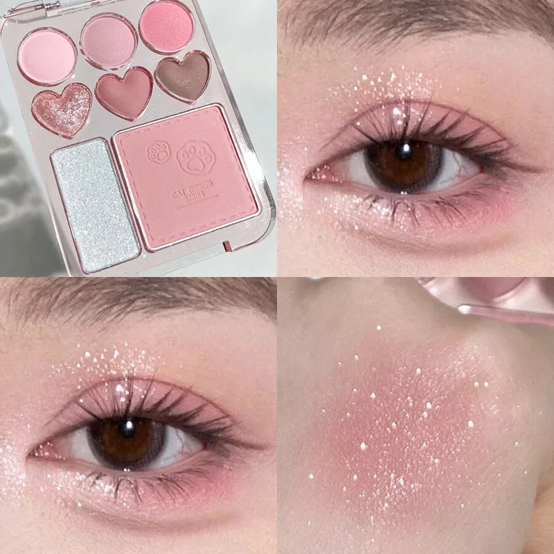 8-Color Pink Orange Eyeshadow Palette Facial Blusher Highlighter Brightening Lasting Heart-shaped Eye Shadow Makeup Cosmetics - kellylooksshop