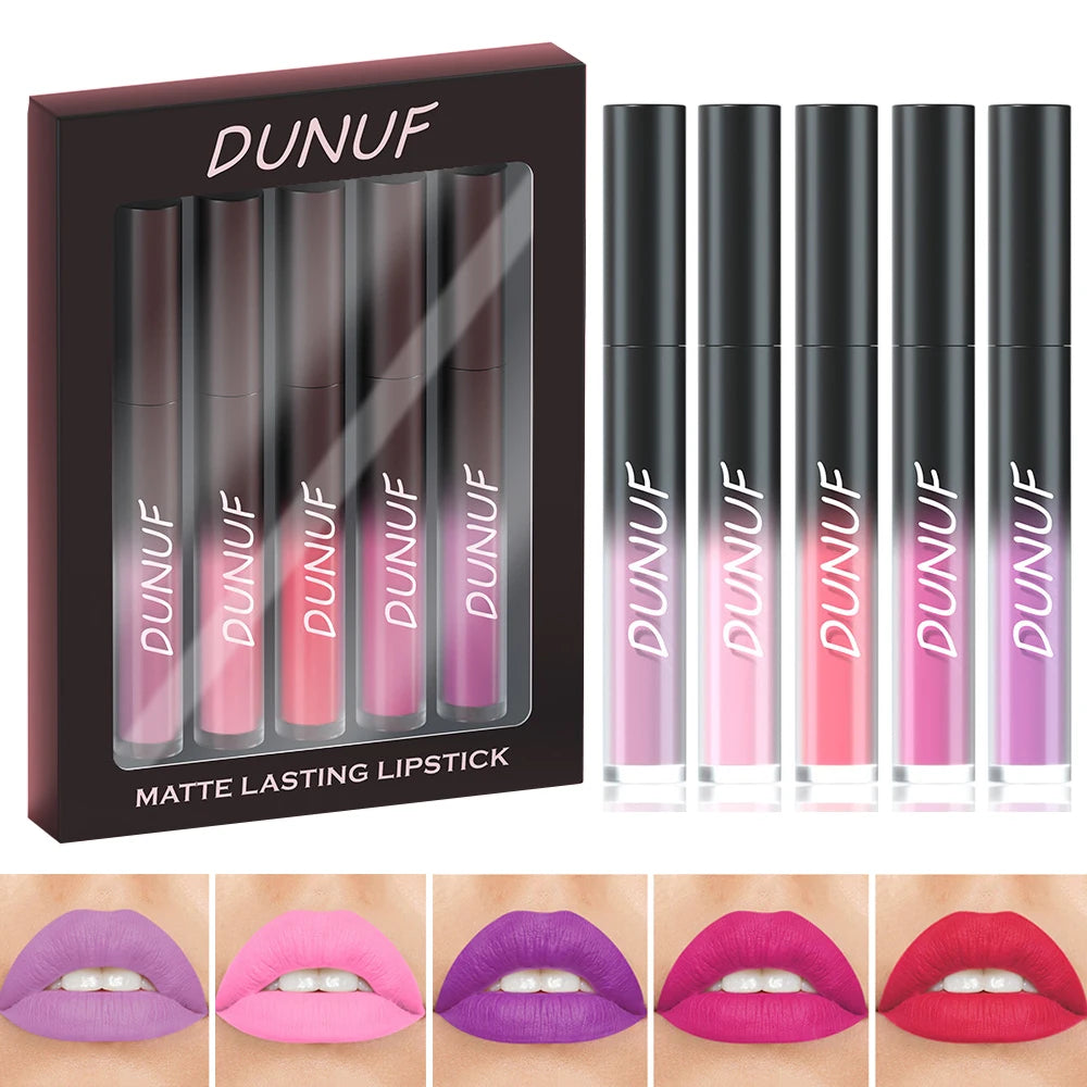 5pcs Matte Lipstick Set Waterproof Sexy Green Purple Blue Lip Gloss Kit Shiny Lip Tint Halloween Lip Makeup Tool Korean Cosmetic - kellylooksshop