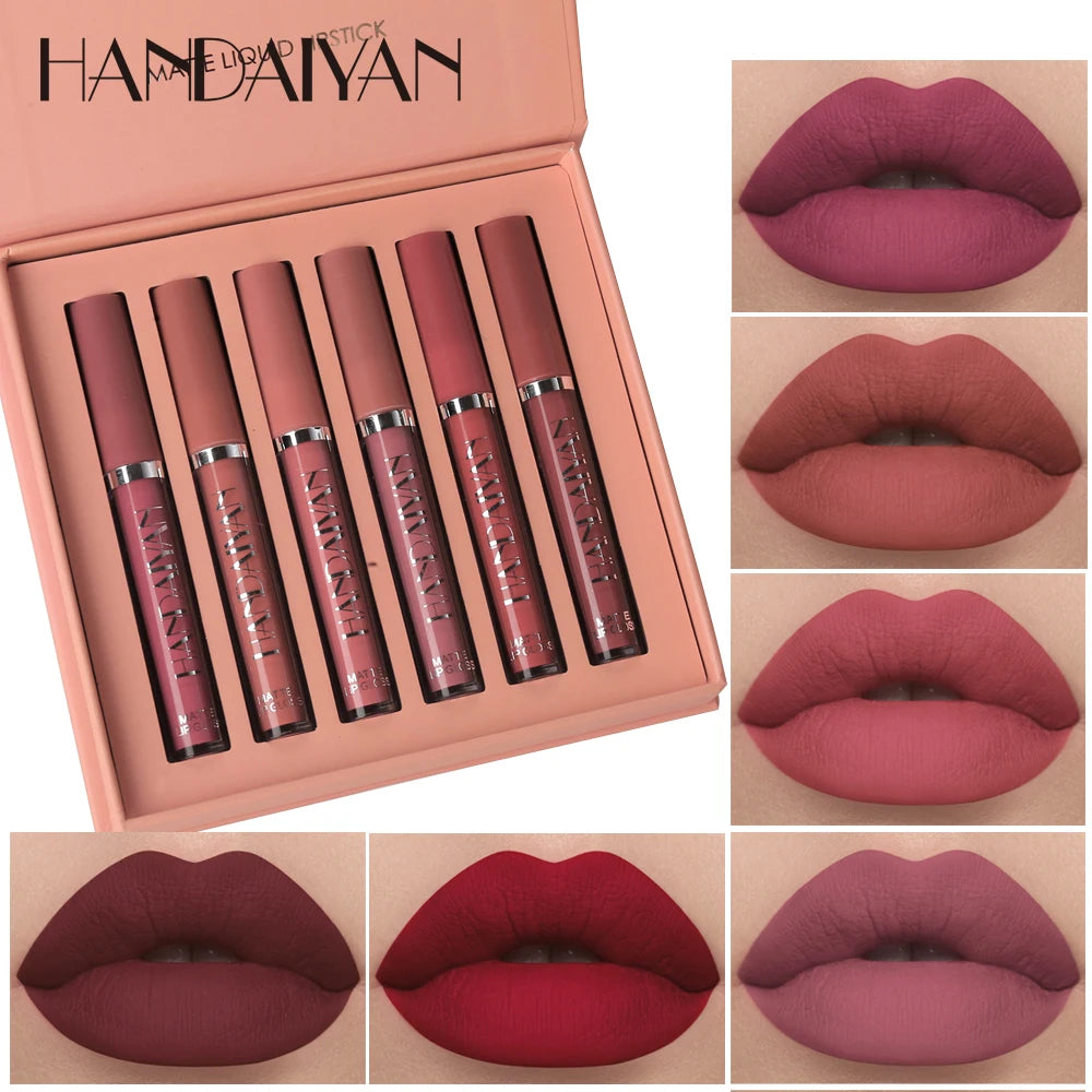 HANDAIYAN Set of 6 NonStick Cup Liquid lipstick , Long-Lasting Lip Gloss Gift Box – Matte Finish Lip Gloss, Resistant to Fading - Kellylooks Shop
