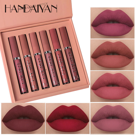 HANDAIYAN Set of 6 NonStick Cup Liquid lipstick , Long-Lasting Lip Gloss Gift Box – Matte Finish Lip Gloss, Resistant to Fading - Kellylooks Shop