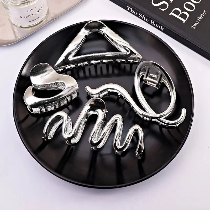 Vintage Silver Geometric Metal Hair Claw For Women Girls Long Hair Holder Headband Hair Claw Clip Fashion Hair Accessories - Kellylooks Shop
