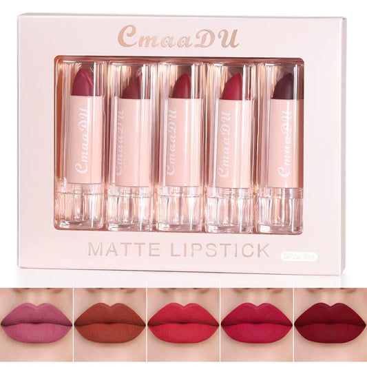 CmaaDu 5pcs Lipstick Set Lip Gloss Matte velvet Moisturizing, hydrating, comfortable, silky, easy to color, full of color - kellylooksshop