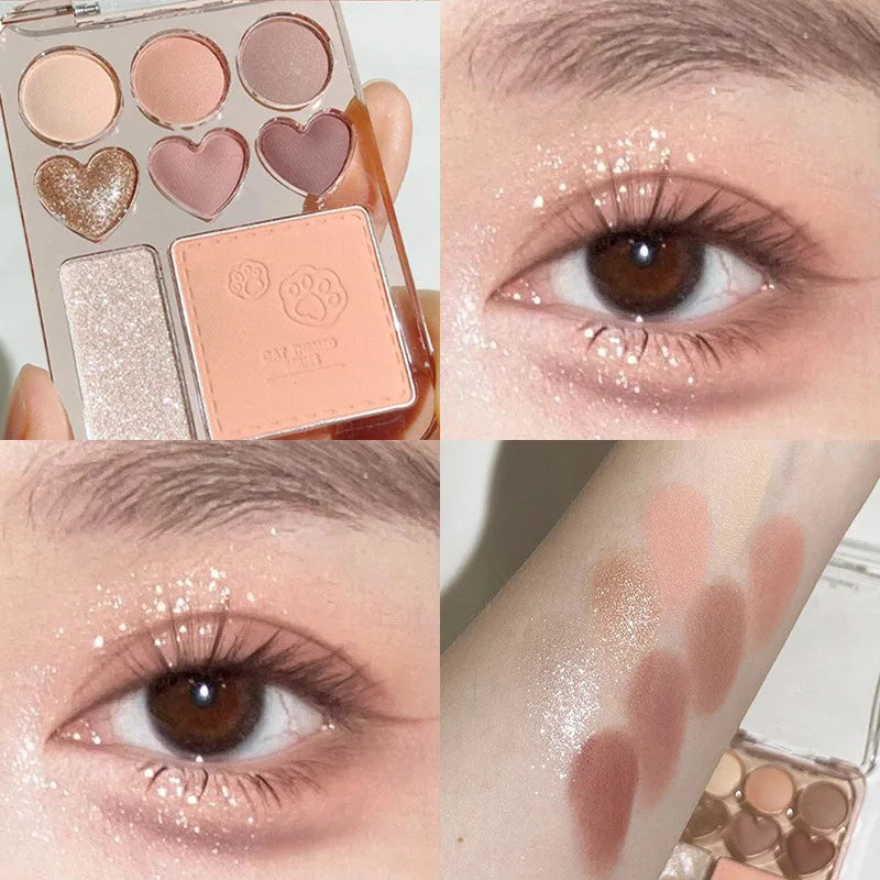 8-Color Pink Orange Eyeshadow Palette Facial Blusher Highlighter Brightening Lasting Heart-shaped Eye Shadow Makeup Cosmetics - kellylooksshop