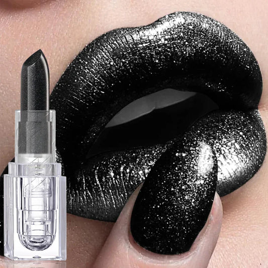 Waterproof Glitter Lipstick Sexy Black Lip Gloss Shiny Lip Tint  Cosmetics Halloween Lips Makeup - kellylooksshop