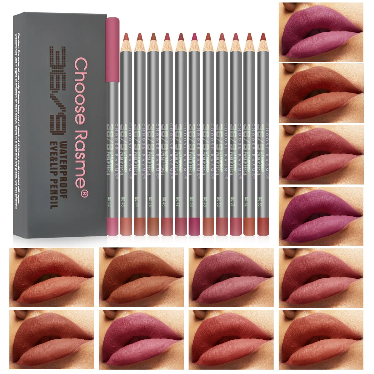CHOOSE RASME 12pcs Lip Liner Pen 12 Colors Waterproof And Sweat-proof Not Easy To Fade Non-stick Cup Nude Lipstick Pencil SET - kellylooksshop