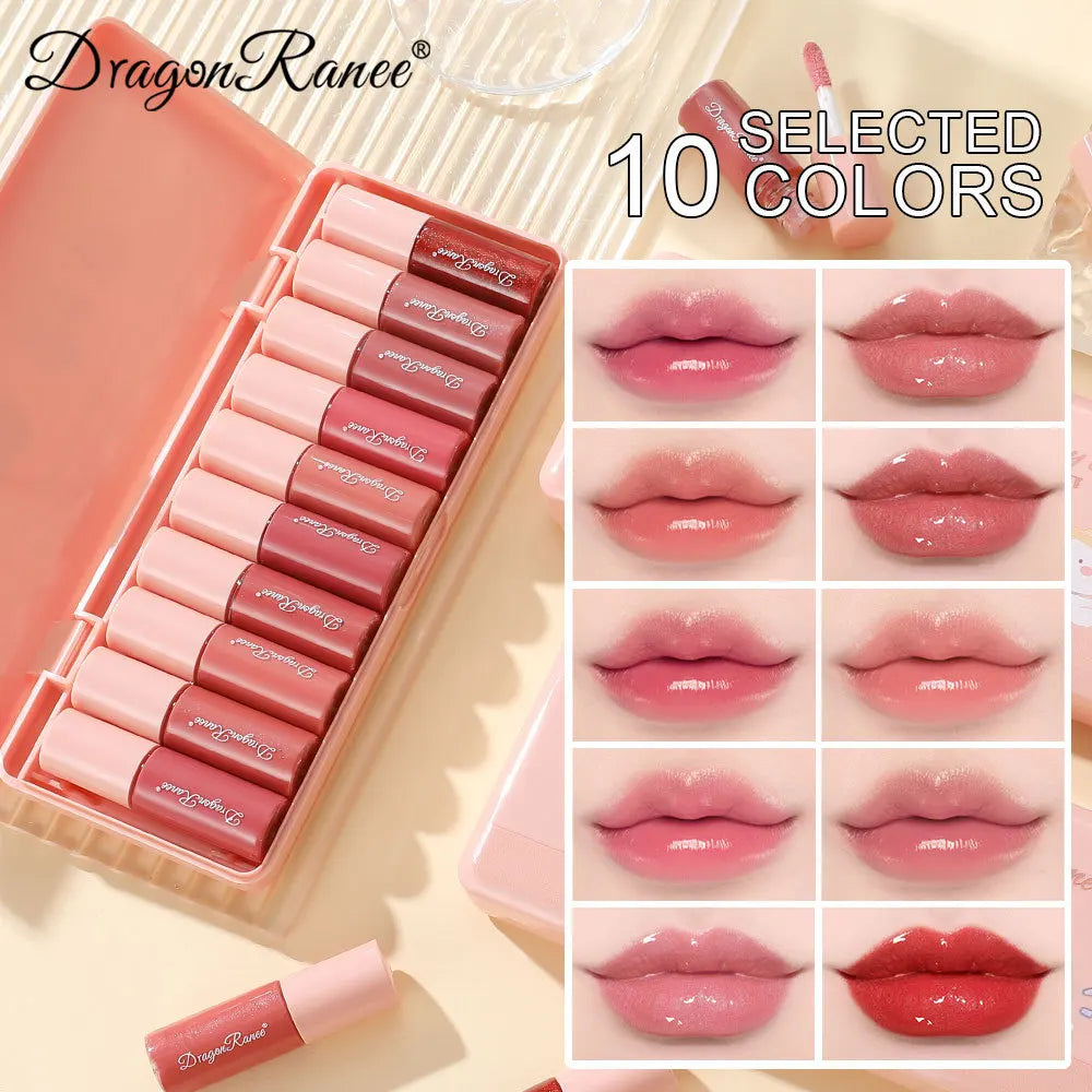 Dragon Ranee 10colors Cartoon Set Waterproof Moisturizing Lip Glaze Set Non-fading Lip Liquid Mirror Lipstick for  Lip Gloss - kellylooksshop