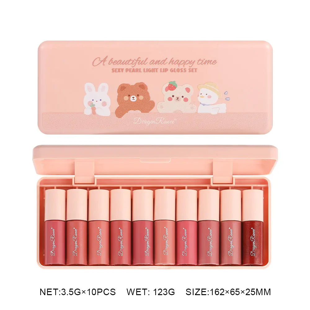 Dragon Ranee 10colors Cartoon Set Waterproof Moisturizing Lip Glaze Set Non-fading Lip Liquid Mirror Lipstick for  Lip Gloss - kellylooksshop