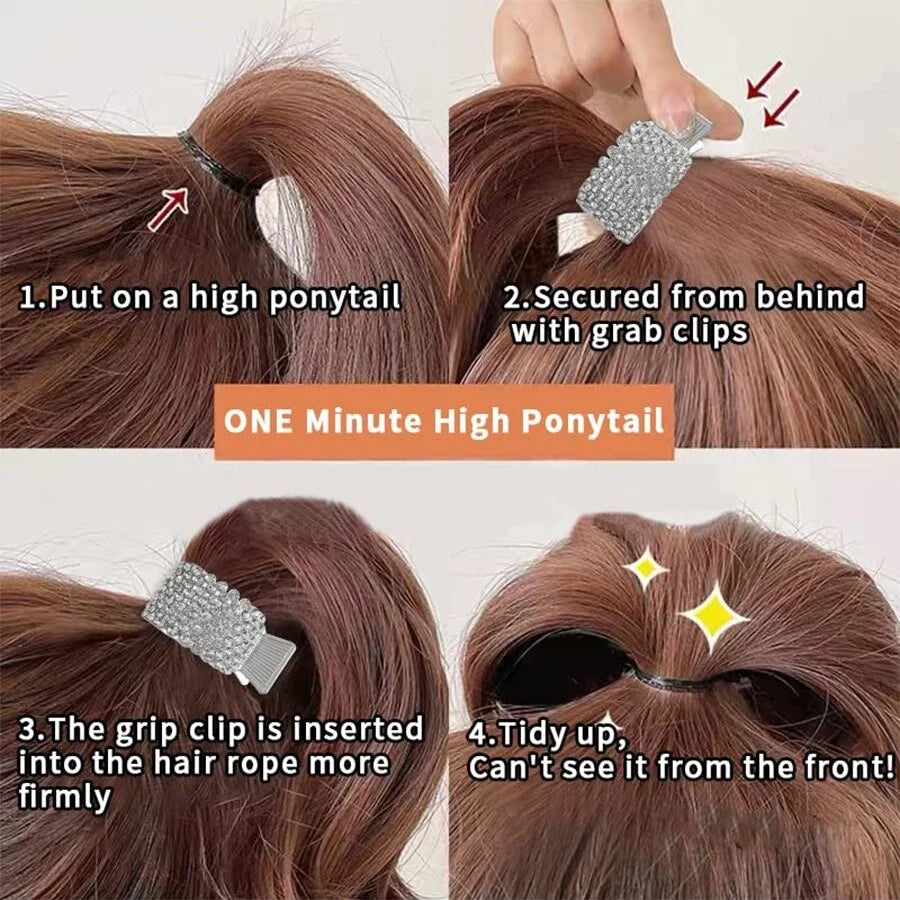 Fashion Pearl Rhinestone Metal Hair Clip Women Girls Mini High Ponytail Holder Crystal Hair Claws Elegant Party Headdress - Kellylooks Shop