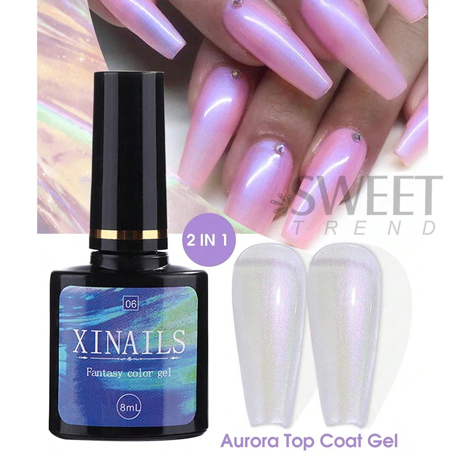 8ml Aurora Top Coat Gel Nail Polish Iridescent Pearl Soak Off Lacquer Sealing Shimmer Mermaid Effect UV LED Manicure Varnishes - kellylooksshop
