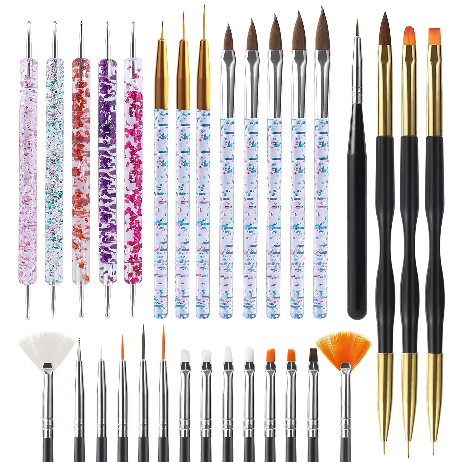 6/31Pcs Nail Art Brush Design Tip Painting Drawing Carving Dotting Pen FlatFan Liner Acrylic Gel UV Polish Manicure Tools - kellylooksshop