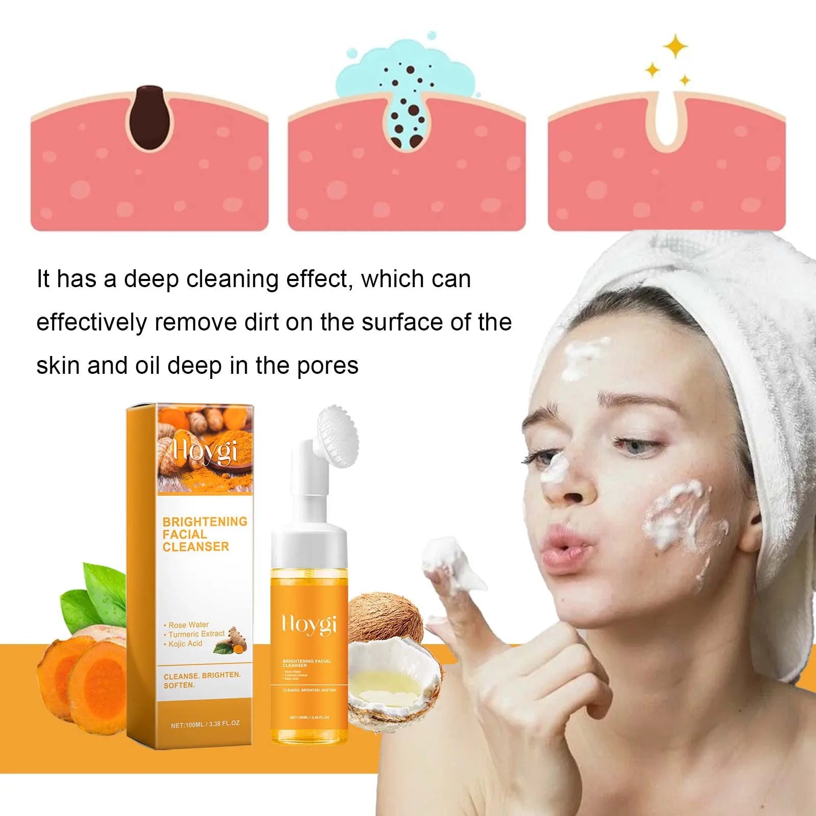 Turmeric Cleanser Anti Acne Oil Control Blackhead Remover Skin Cleansing Brightening Rejuvenation Face Wash Foam Face Cleanser - Kellylooks Shop