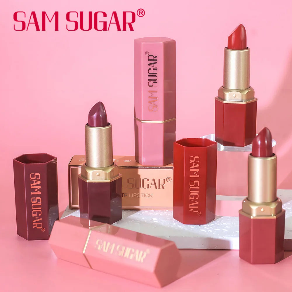 6 Colors Gold Bar Tube Lipstick Matte Texture Pearlescent Glitter Velvet Lipstick Valentine's Day Gift 1PCS - kellylooksshop