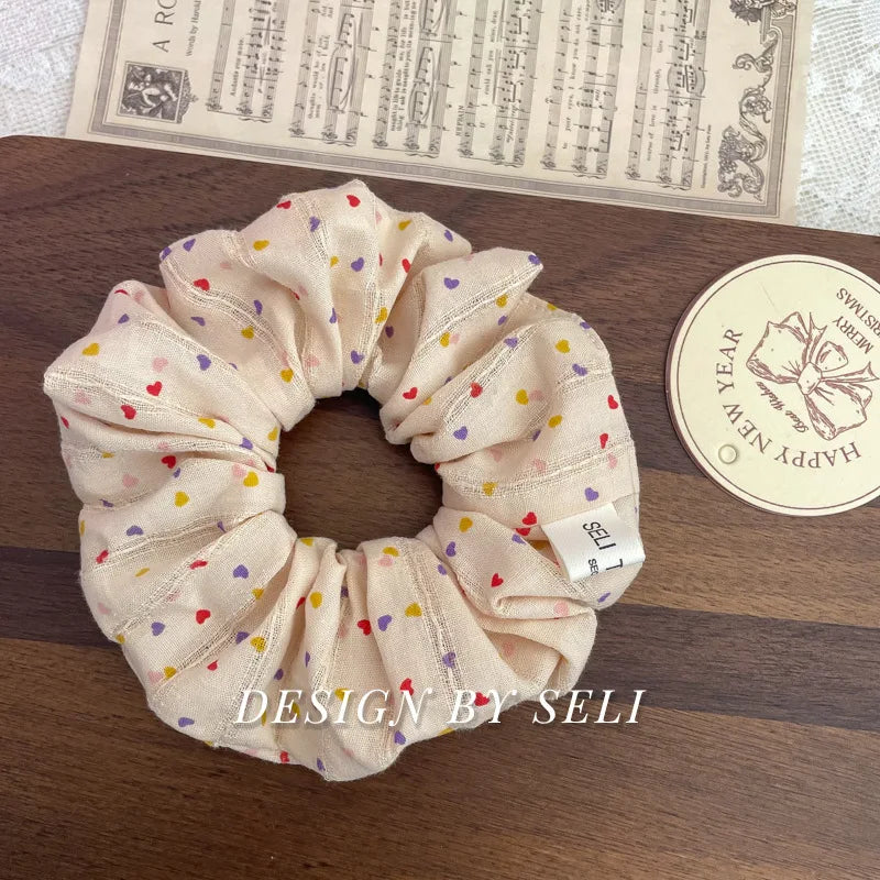 French Fashion Plaid floralScrunchies for Hair  bow ribbon French girlish ponytail tie hair accessory versatile Hair ties - Kellylooks Shop