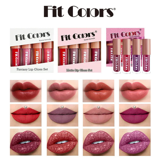 Fit Colors 4-piece Lip Gloss Set Matte Velvet Long Lasting Fruit Non-stick Cup Easy Color Diamond Lip Gloss Set - kellylooksshop