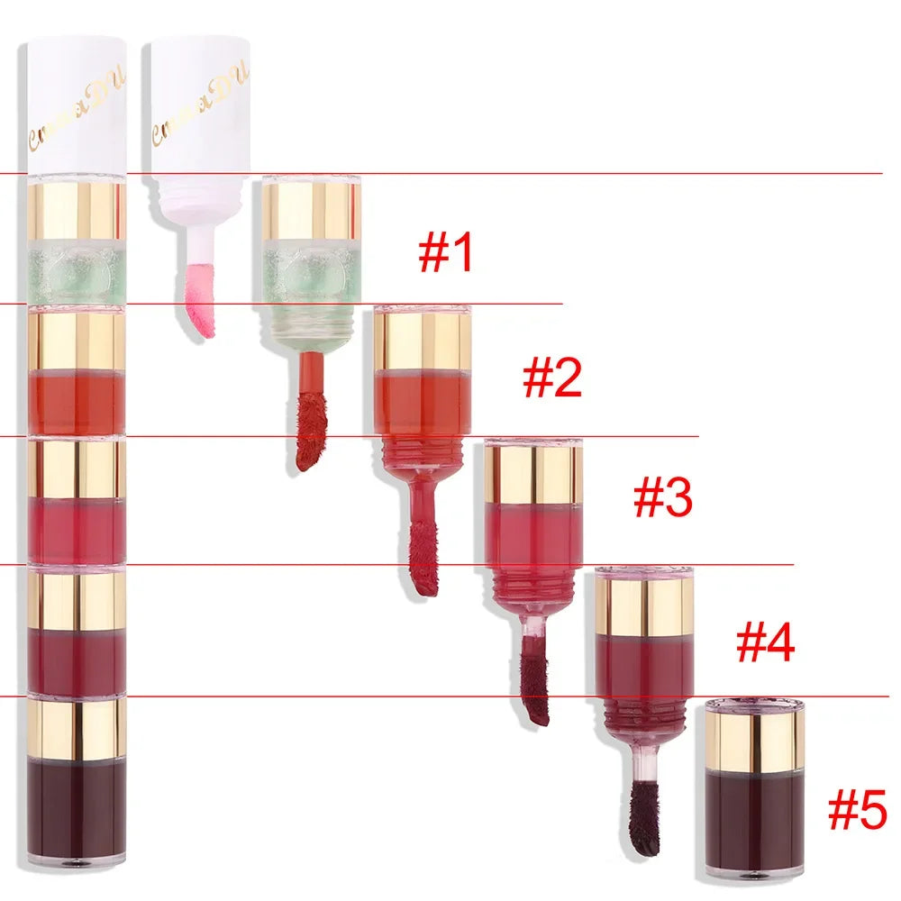 5 In 1 Matte Lipstick Kit Combo Strip Velvet Sexy Red Lip Tint Non-stick Cup Lip Gloss Lip Oil Makeup Lips Cosmetic Set - kellylooksshop