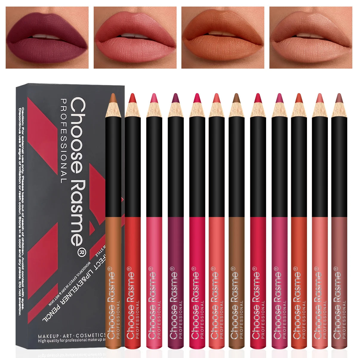 CHOOSE RASME 12pcs Lip Liner Pen 12 Colors Waterproof And Sweat-proof Not Easy To Fade Non-stick Cup Nude Lipstick Pencil SET - kellylooksshop