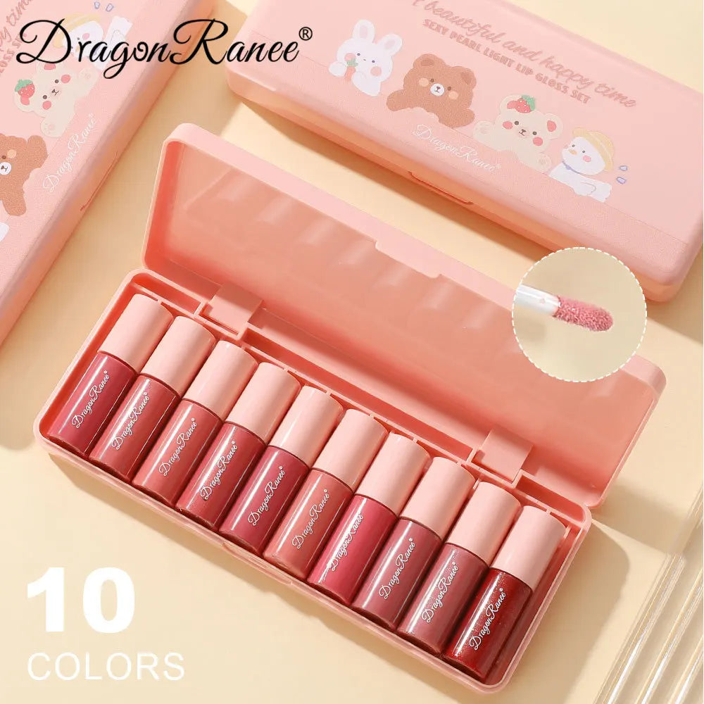Dragon Ranee 10colors Cartoon Set Waterproof Moisturizing Lip Glaze Set Non-fading Lip Liquid Mirror Lipstick for  Lip Gloss - kellylooksshop