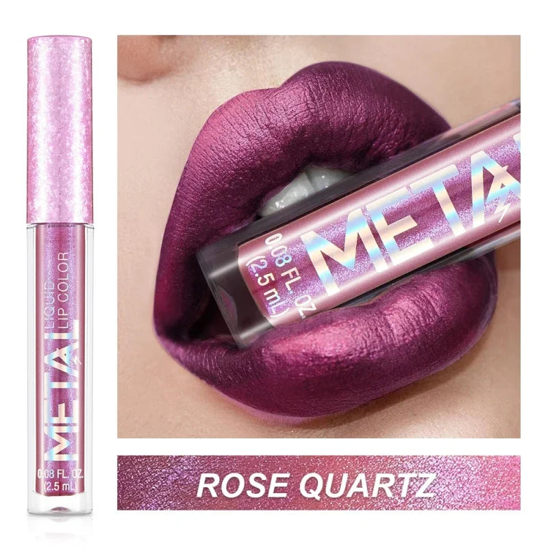 Matte Glitter Liquid Lip Gloss Makeup Waterproof Non-stick Cup Metal Lipstick Set Lasting Shiny Lip Color Tone Charming Lipstick - kellylooksshop