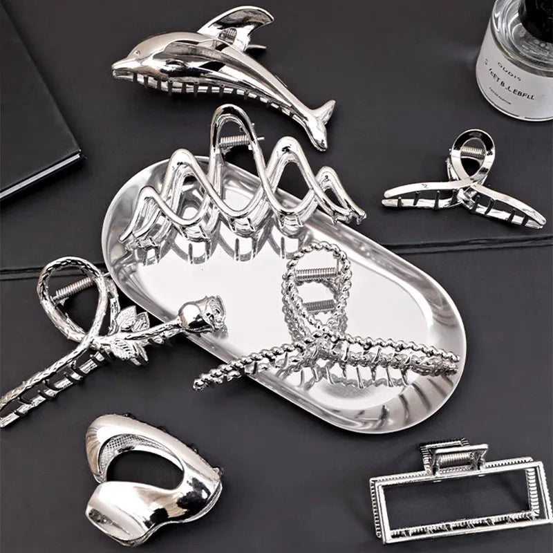 Vintage Silver Geometric Metal Hair Claw For Women Girls Long Hair Holder Headband Hair Claw Clip Fashion Hair Accessories - Kellylooks Shop