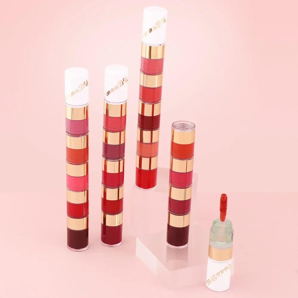 5 In 1 Matte Lipstick Kit Combo Strip Velvet Sexy Red Lip Tint Non-stick Cup Lip Gloss Lip Oil Makeup Lips Cosmetic Set - kellylooksshop