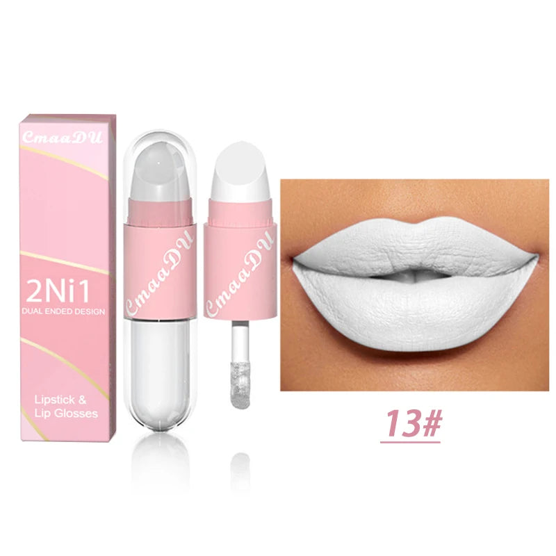 18 Colors 2 in 1 Matte Lipstick Liquid Purple Lip Glaze Double Head Lip Makeup Lasting Waterproof Velvet Sexy Dark Red Lipsticks - kellylooksshop