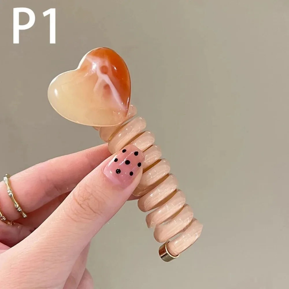 Elastic Spiral Telephone Wire Hairband Love Ponytails Braid Head Rubber Korea Girls Heart Hair Tie Women Temperament Accessories - Kellylooks Shop