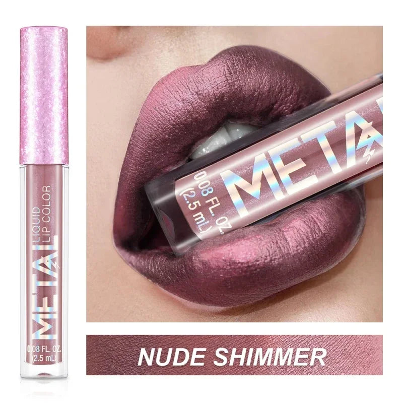 Matte Glitter Liquid Lip Gloss Makeup Waterproof Non-stick Cup Metal Lipstick Set Lasting Shiny Lip Color Tone Charming Lipstick - kellylooksshop