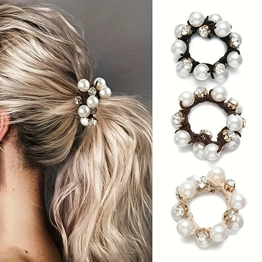 3pc Women'S Simple And Elegant Pearl Hairband Simple And Elegant Artificial Pearl Headband, Elastic Band。