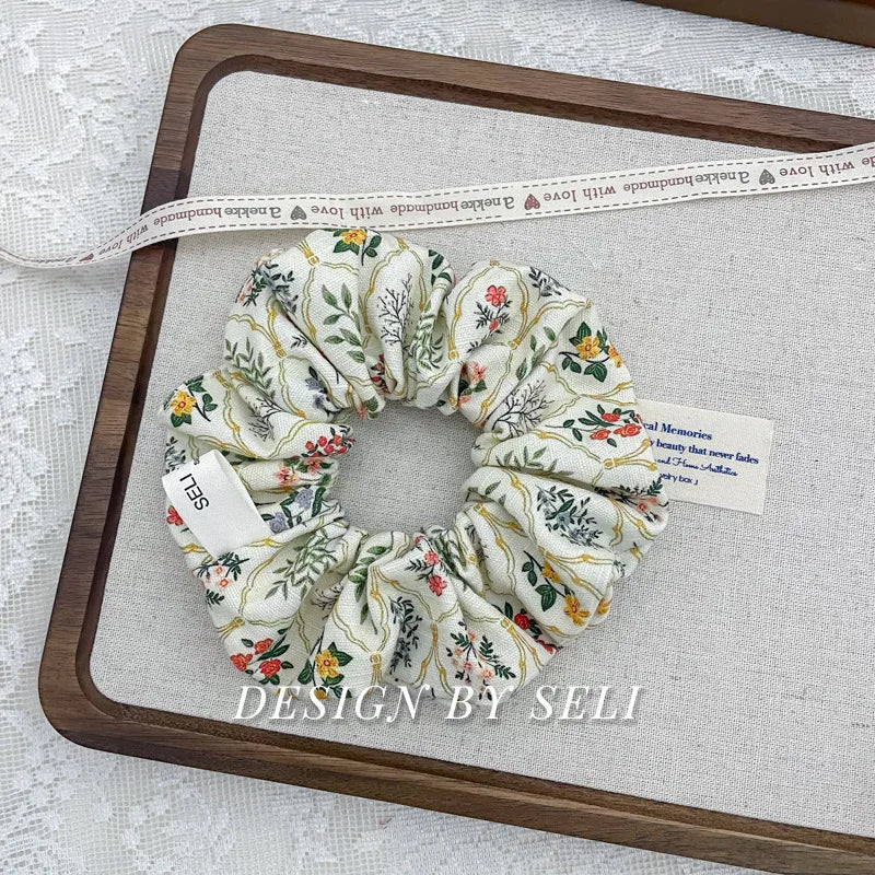 French Fashion Plaid floralScrunchies for Hair  bow ribbon French girlish ponytail tie hair accessory versatile Hair ties - Kellylooks Shop