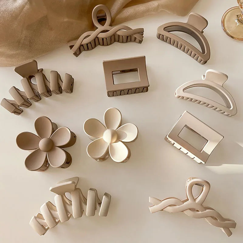 Women Elegant Brown Beige Flower Geometric Hair Claw Lady Temperament Solid Hair Clip Toothed Hairpin Fashion Hair Accessories - Kellylooks Shop