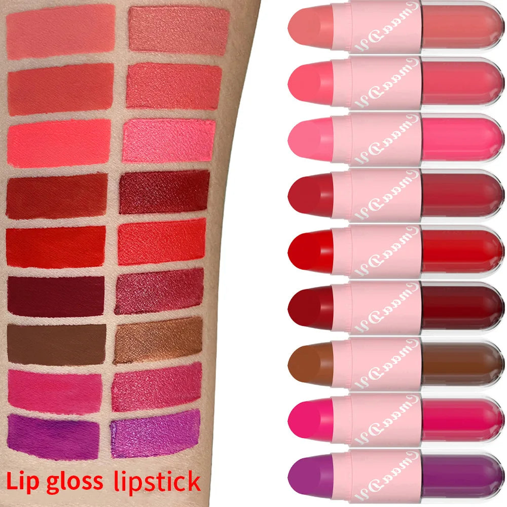 18 Colors 2 in 1 Matte Lipstick Liquid Purple Lip Glaze Double Head Lip Makeup Lasting Waterproof Velvet Sexy Dark Red Lipsticks - kellylooksshop