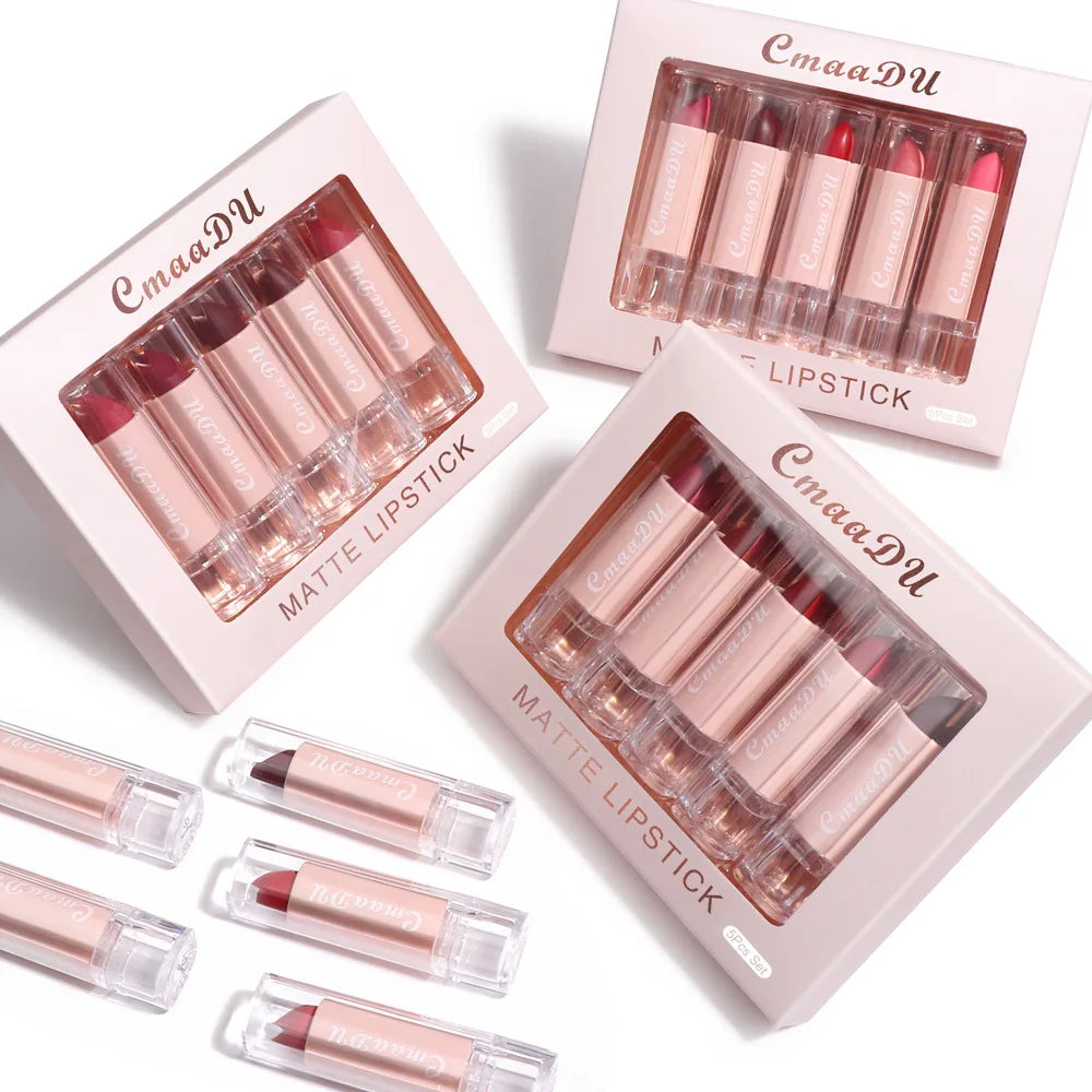CmaaDu 5pcs Lipstick Set Lip Gloss Matte velvet Moisturizing, hydrating, comfortable, silky, easy to color, full of color - kellylooksshop