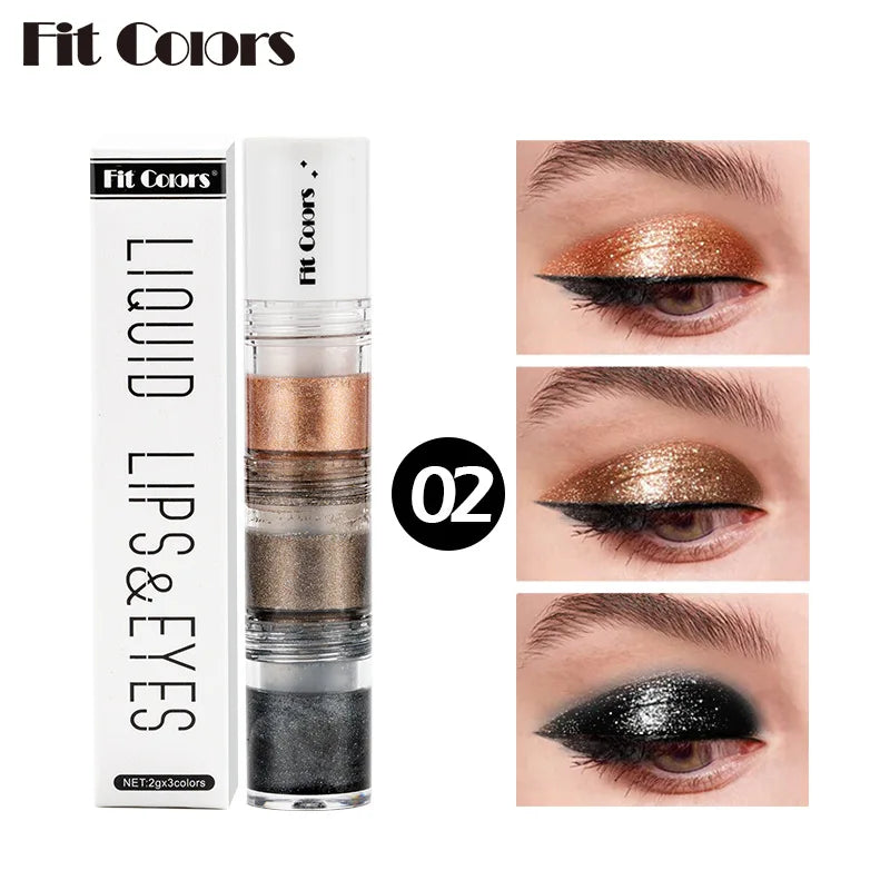 Fit Colors 3 Sections Smoky Eye Water Eyeshadow Diamond Liquid Pearl Shimmer Eye Shadow Liquid Lip Dye - kellylooksshop